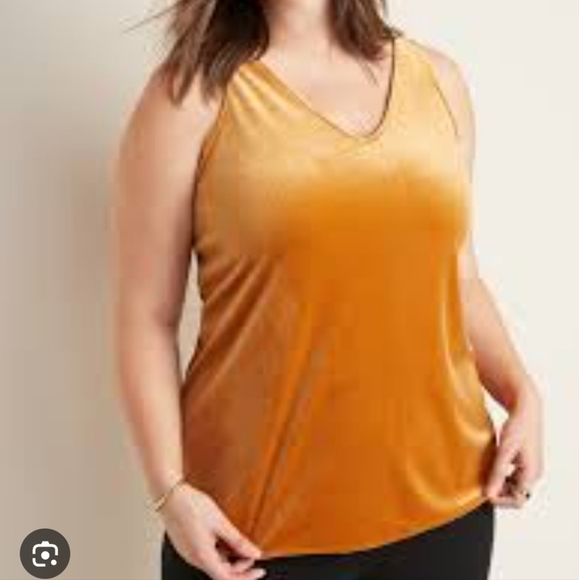 Old Navy 1X Vibrant Steampunk Mustard Yellow Velvet Tank - Picture 1 of 8